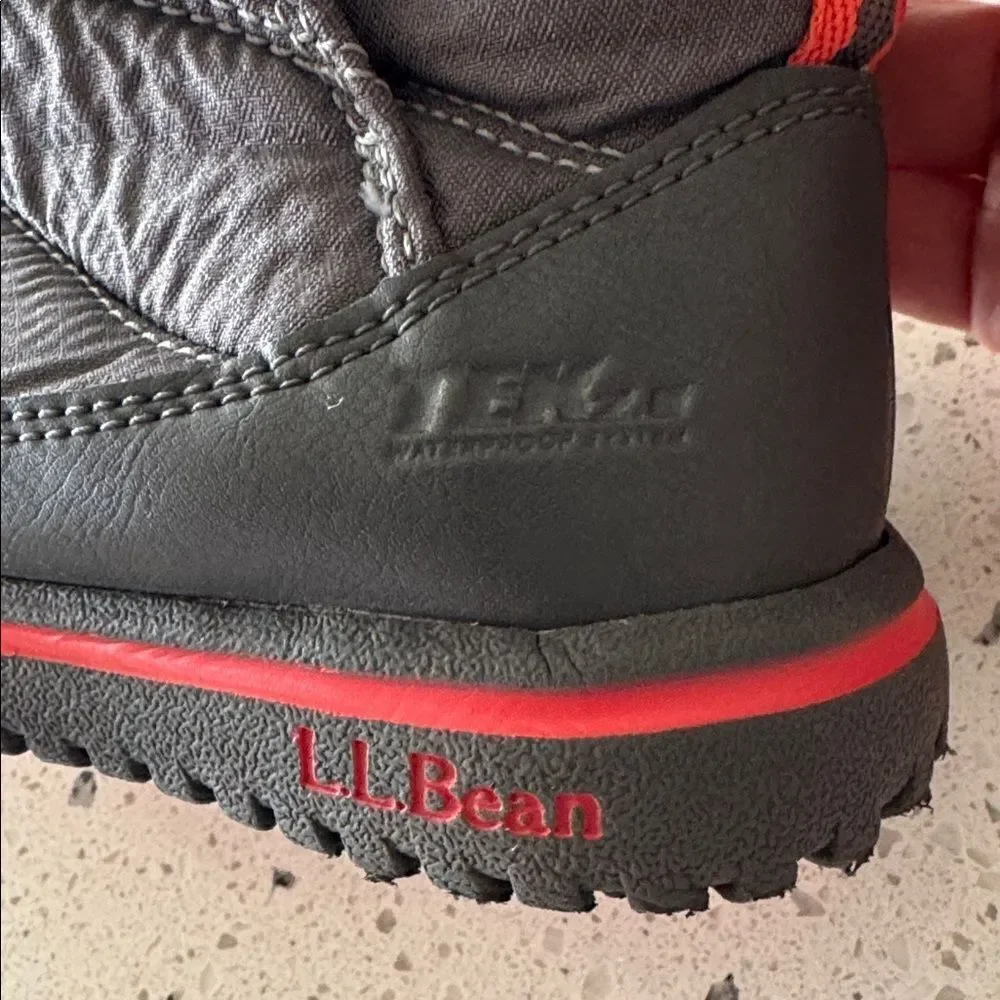 L.L. Bean PRIMALOFT Waterproof Kids' Toddler Snow Boots Gray Orange Trim Size 9